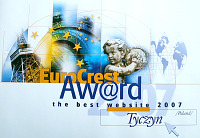 Certyfikat nagrody Euro Crest Aw@rd dla gminy Tyczyn